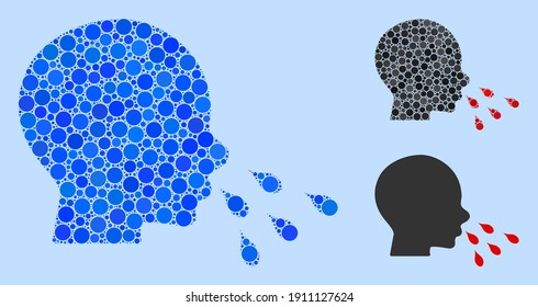 Collage Sneezing man icon united from spheric elements in different sizes, positions and proportions. Vector blue round elements are united into abstract illustration sneezing man icon.