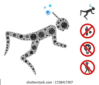 Collage snorkeling diver united from covid-2019 virus icons in various sizes and color hues. Vector infection elements are organized into abstract collage snorkeling diver icon.