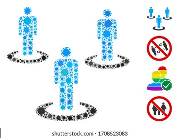 Collage social isolation composed of covid-2019 virus icons in different sizes and color hues. Vector infection icons are arranged into abstract composition social isolation icon.