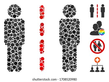 Collage Social isolation icon composed of circle elements in different sizes, positions and proportions. Vector round elements are composed into abstract mosaic social isolation icon.