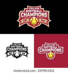 Collage softball champions logo as vector graphic design. Best for print sport tshirt design