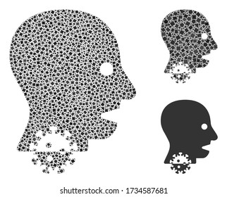 Collage Sore throat icon organized from rugged parts in variable sizes, positions and proportions. Vector tuberous dots are organized into abstract collage sore throat icon.