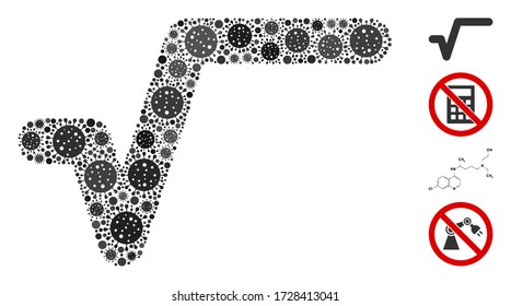 Collage sqrt unió elementos del virus SARS en varios tamaños y colores. Los iconos de patógenos vectoriales se unen en el icono de colage abstracto. Se añaden algunos iconos adicionales.