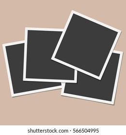 Collage of square vector photo frames isolated on beige background. Template retro photo design. Template photo design. Vector illustration. Collection of blank photo frames.