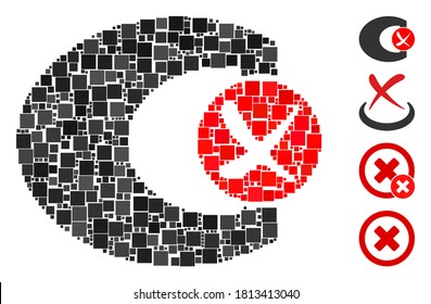 Collage Standard control failed icon designed from square items in different sizes and color hues. Vector square elements are combined into abstract collage standard control failed icon.