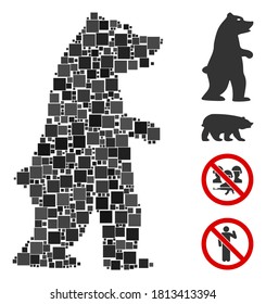 Collage Standing Bear Icon United From Square Items In Different Sizes And Color Hues. Vector Square Items Are United Into Abstract Mosaic Standing Bear Icon. Bonus Pictograms Are Placed.