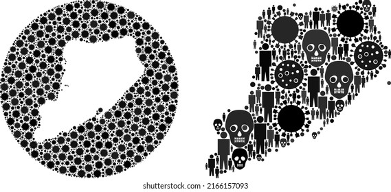 Collage Staten Island map designed from sars virus elements and men and skull elements. Infection virus Staten Island map collage composed with circle and hole.