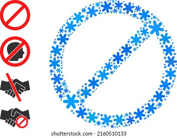 Collage stop icon is organized for winter, New Year, Christmas. Stop icon mosaic is constructed of light blue snowflakes. Some similar icons are added.