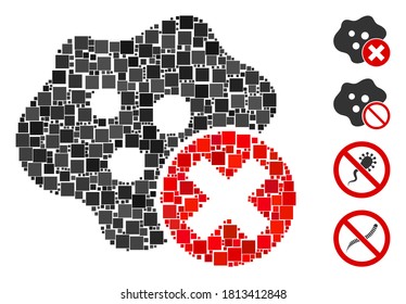 Collage Stop infection icon organized from square elements in different sizes and color hues. Vector square parts are arranged into abstract collage stop infection icon. Bonus pictograms are added.