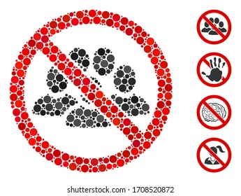 Collage Stop people crowd icon united from circle elements in variable sizes, positions and proportions. Vector circle elements are arranged into abstract mosaic stop people crowd icon.