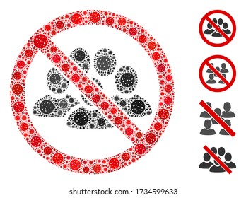Collage stop people crowd organized from SARS virus icons in random sizes and color hues. Vector viral parts are organized into abstract illustration stop people crowd icon.