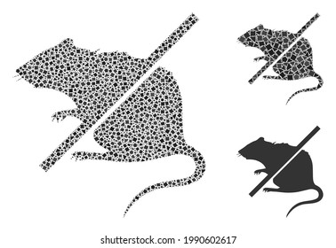 Collage Icono de las ratas de parada compuesto de manchas con rangos en tamaños, posiciones y proporciones aleatorias. Las manchas con raspado vectorial se combinan en el icono de ratas de parada de mosaico abstracto.