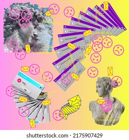 collage en el estilo de los años 2000, emoticonos, píxeles, rosa neón, antiguo, amarillo neón, para letras, para camisetas y postales retro, ventana de navegador retro al estilo de vaporwave de los 90 con sti