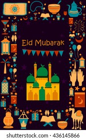 Collage style Eid Mubarak greetings background in vector