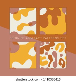 Collage style Fluid organic geometry shapes seamless backgrounds set. Modern and original textile, wrapping paper, wall art design. Vector Social media mockup bundle.