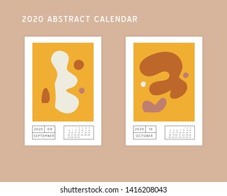 Collage style Fluid organic geometry shapes 2020 September, October calendar. Modern and original wall art design. Social media mockup. Week starts on subnday.