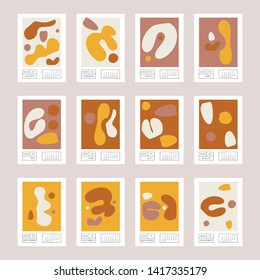 Collage style Fluid organic geometry shapes 2020 calendar. Modern and original wall art design. Social media mockup. Week starts on subnday.