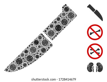 Collage surgery knife organized from SARS virus items in different sizes and color hues. Vector pathogen items are organized into abstract illustration surgery knife icon. Some bonus icons are added.