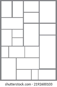 Collage template of 20 parts photo frames, pictures or illustrations. Vector frame. separate collage frames. Creative theme. moodboard. 20 photos. Poster frame mockup. Collage concept.