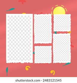 collage template, with a doodle sun background