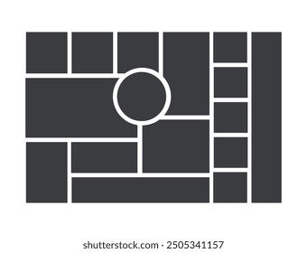 Collage template. Moodboard grid. Mood board background. Frame banner with photo pictures. Photography album layout. Presentation mockup with circle. Mosaic horizontal backdrop. Vector illustration