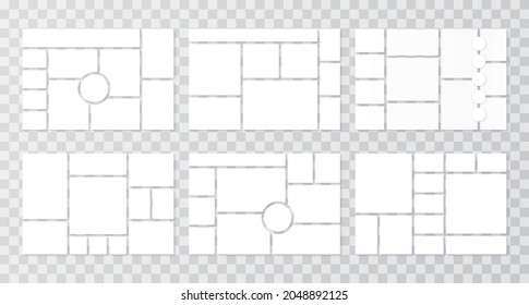 Collage template. Moodboard grids. Mood board background. Vector. Set mosaic frames. Photomontage pictures layout. Poster design. Branding presentation. Horizontal mockup. Simple illustration.  