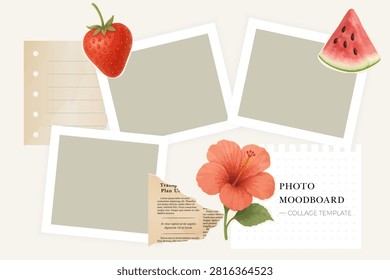 Collage template moodboard with photo frame fruit flower paper layout scrapbook
