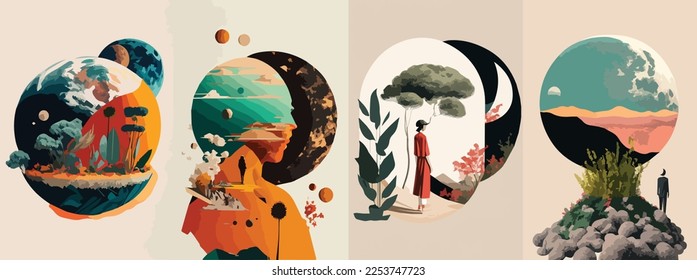 Collage Template of Vector Art of globe planet earth. Illustration Graphic Modern Poster and Cover