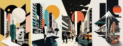 Collage Template Of Vector Art Illustration Graphic Modern Poster And Cover Of Tokyo