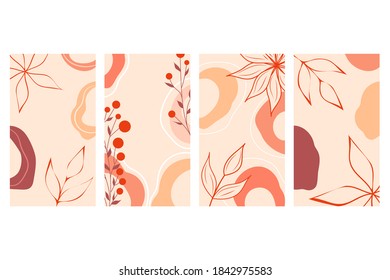 Collage templates for media frame. Set of simple print for social media stories. Creative minimal templates for story with abstract colorful shapes, scribble, line, drawing. Boho. Pastel color.