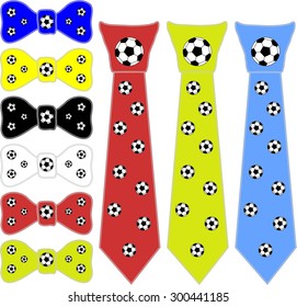 collage ties and the bow tie for a football player in different colors on a white background