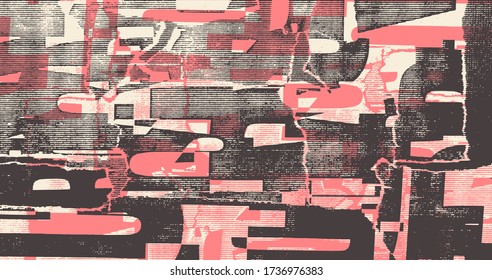 Collage of torn street posters. Abstract  halftone lettering background. vector illustration