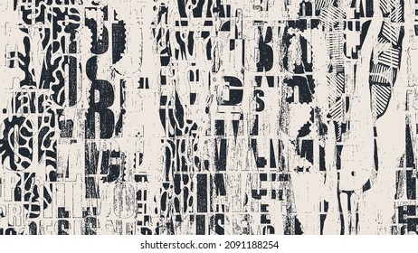 Collage of torn street posters. Abstract halftone lettering background. vector illustration