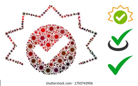 Collage true alert organized from flu virus items in variable sizes, red colors. Vector infection icons are united into abstract collage true alert icon. Some bonus icons are added.
