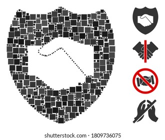 Collage Trust icon united from square items in different sizes and color hues. Vector square items are united into abstract composition trust icon. Bonus icons are added.