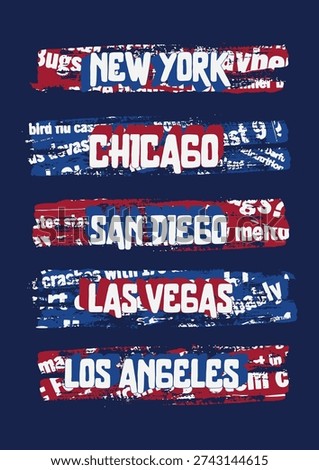 Collage of US city names on worn flags