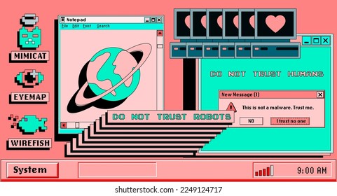 Collage of a user interface elements in acid neon colors. Vector illustration for programming and IT subjects.