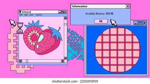 Collage of a user interface elements in acid neon colors. Vector illustration for programming and IT subjects.