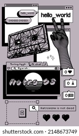 Collage of user interface elements in retro the 80's like style. 