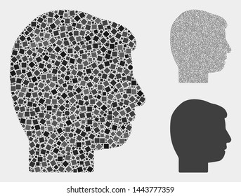 Collage User profile icon composed of round and square items in different sizes, positions and proportions. Vector round and square spots are composed into abstract mosaic user profile icons.