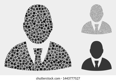 Collage User profile icon organized from spheric and square elements in different sizes, positions and proportions.
