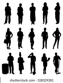 Collage Of Various Professional People Silhouettes. Vector Image
