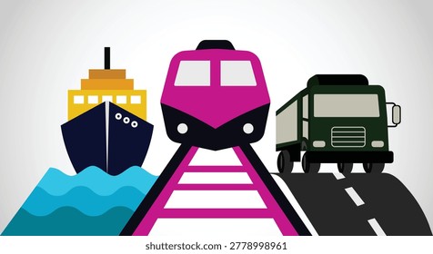 Collage of various transportation methods including ship train truck