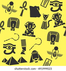 Collage of vector flat design Egypt travel icons and infographics elements with landmarks and famous Egyptian symbols