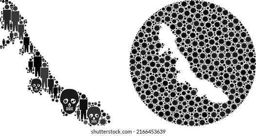 Collage Veracruz State map designed from flu virus elements and people and death elements. Infection virus Veracruz State map collage designed with circle and cut out shape.