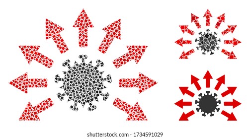 Collage Virus distribution icon organized from rugged spots in various sizes, positions and proportions. Vector ragged dots are organized into abstract collage virus distribution icon.