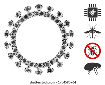 El shell de virus de la collaría se unió a partir de iconos del virus SARS en varios tamaños y tonos de color. Los iconos virales vectoriales se agrupan en un icono de la concha de virus de composición abstracta. Se añaden algunos iconos adicionales.