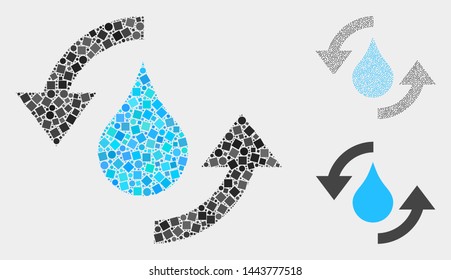 Collage Water refresh arrows icon constructed from circle and square items in various sizes, positions and proportions.