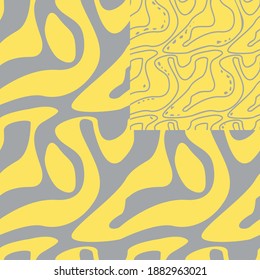 Collage wavy line and wavy stripe seamless  pattern set in yellow and grey.Abstract design for paper,cover,fabric,interior decor and other users.