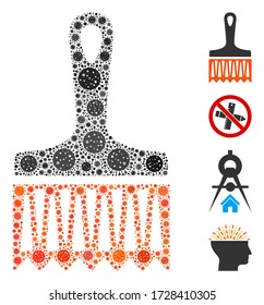 Collage wide brush constructed from SARS virus icons in different sizes and color hues. Vector pathogen icons are united into abstract collage wide brush icon. Some bonus icons are added.